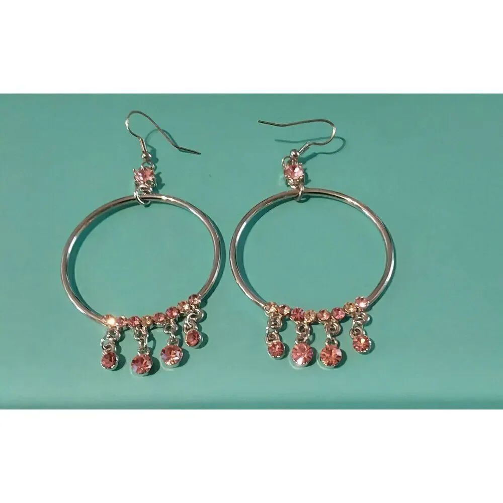 Stunning Pink Sapphire Gems Large Hoop Earrings